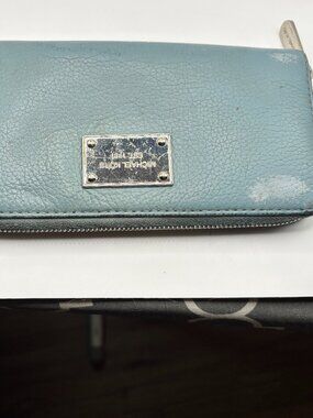 Michael Kors Zip Around Wallet Saffiano Leather Pale Blue Preowned